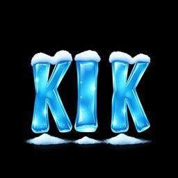 A 2D illustration of the word "KICK" with each letter crafted from blue ice, featuring a glossy and crystalline texture