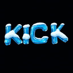 A 2D illustration of the word "KICK" with each letter crafted from blue ice, featuring a glossy and crystalline texture