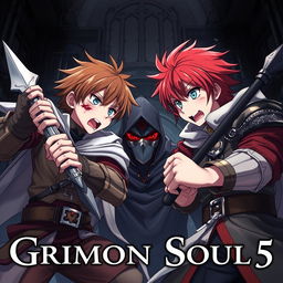 An anime dark fantasy cover titled 'Grimon Soul 5', showcasing two angry and frightened 18-year-old boys engaged in battle