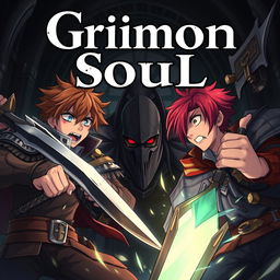 An anime dark fantasy cover titled 'Grimon Soul 5', showcasing two angry and frightened 18-year-old boys engaged in battle