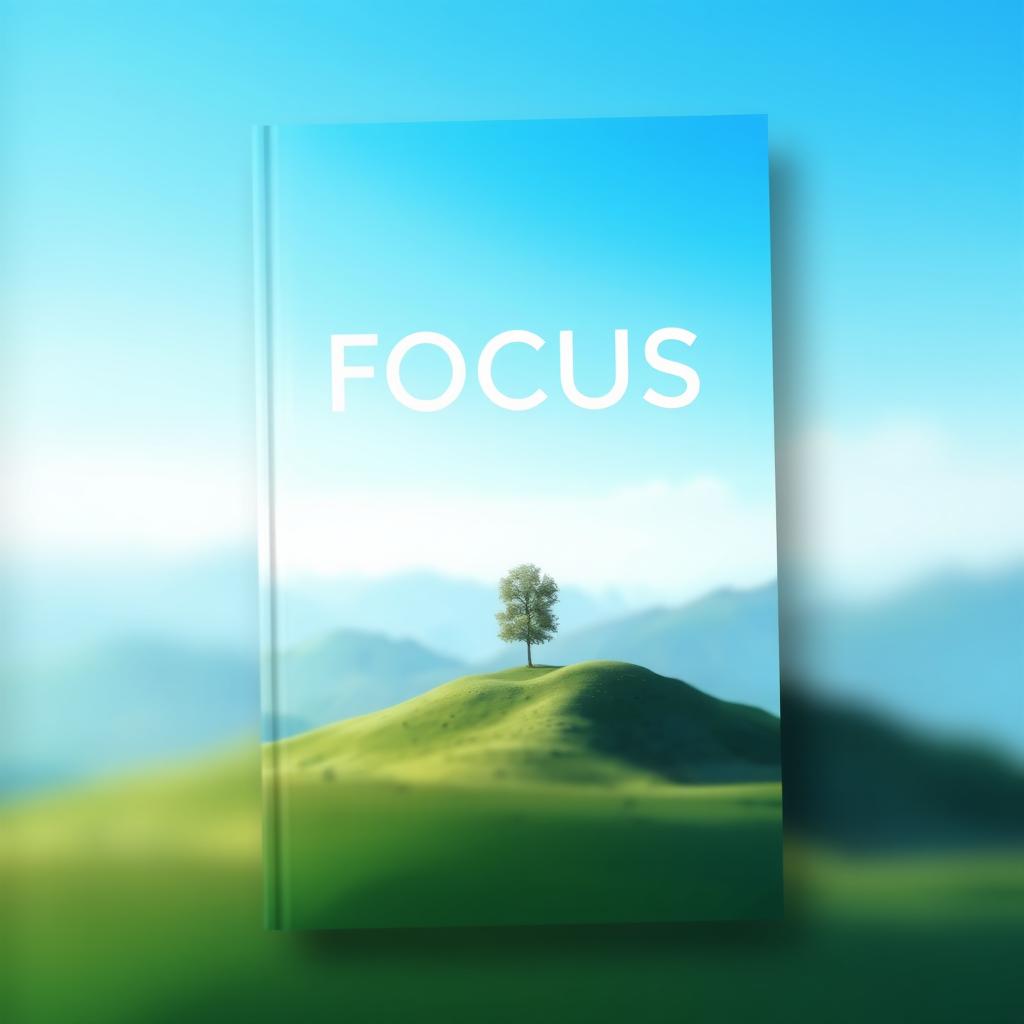 A captivating book cover for the title "Focus on What Matters" featuring a serene landscape with a clear blue sky and a single, elegant tree standing tall on a hilltop