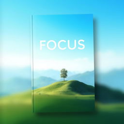 A captivating book cover for the title "Focus on What Matters" featuring a serene landscape with a clear blue sky and a single, elegant tree standing tall on a hilltop