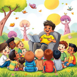 A colorful children's storybook cover featuring a cheerful boy wearing a bright T-shirt with the name "Antoine" printed on it