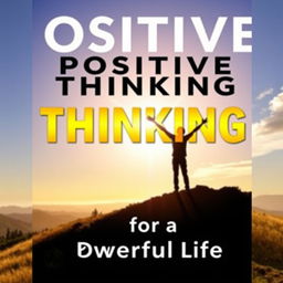 An uplifting book cover for the title "Positive Thinking for a Powerful Life" featuring a bright, sunny landscape with a radiant sunrise illuminating the sky