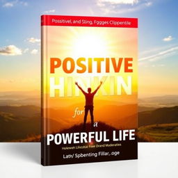 An uplifting book cover for the title "Positive Thinking for a Powerful Life" featuring a bright, sunny landscape with a radiant sunrise illuminating the sky