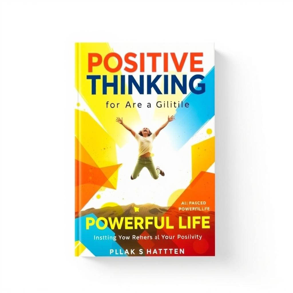 A vibrant and motivational book cover for the title "Positive Thinking for a Powerful Life" featuring a dynamic abstract design that blends bright colors like yellow, orange, and blue