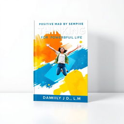 A vibrant and motivational book cover for the title "Positive Thinking for a Powerful Life" featuring a dynamic abstract design that blends bright colors like yellow, orange, and blue