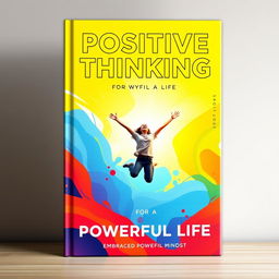 A vibrant and motivational book cover for the title "Positive Thinking for a Powerful Life" featuring a dynamic abstract design that blends bright colors like yellow, orange, and blue