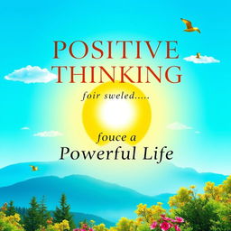 An inspiring book cover design with the title 'Positive Thinking for a Powerful Life' prominently displayed in an elegant, bold font