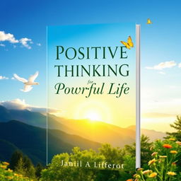 An inspiring book cover design with the title 'Positive Thinking for a Powerful Life' prominently displayed in an elegant, bold font