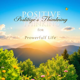 An inspiring book cover design with the title 'Positive Thinking for a Powerful Life' prominently displayed in an elegant, bold font