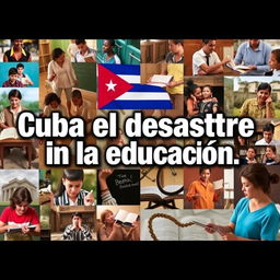 A vibrant and eye-catching YouTube thumbnail featuring the text 'Cuba el desastre de la educación' prominently displayed in bold, engaging typography