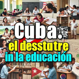 A vibrant and eye-catching YouTube thumbnail featuring the text 'Cuba el desastre de la educación' prominently displayed in bold, engaging typography