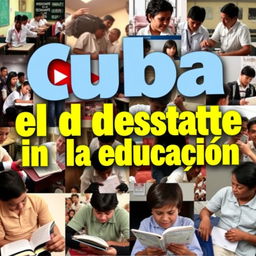 A vibrant and eye-catching YouTube thumbnail featuring the text 'Cuba el desastre de la educación' prominently displayed in bold, engaging typography