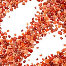 An intricate and visually appealing arrangement of Carnelian, Bloodstone, and Red Jasper crystals filling the entire image against a clean white background