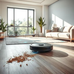 A high-tech robot vacuum in action, showcasing its sleek design and advanced features