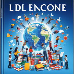 A striking digital globe at the center of the cover, surrounded by an array of virtual reality headsets, laptops, books, and traditional school supplies orbiting around it