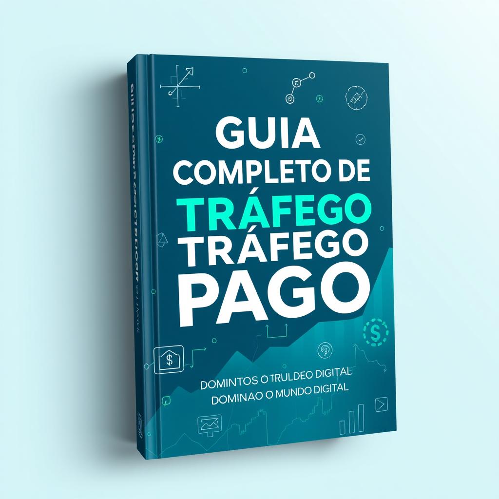 Book cover design featuring the title 'Guia Completo de Tráfego Pago: Dominando o Mundo Digital'