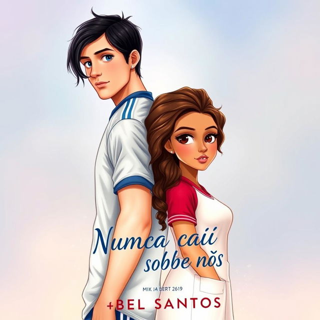 A captivating book cover titled "Nunca foi sobre nós" written by "Bel Santos", featuring an illustration of a couple standing back to back