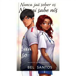 A captivating book cover titled "Nunca foi sobre nós" written by "Bel Santos", featuring an illustration of a couple standing back to back