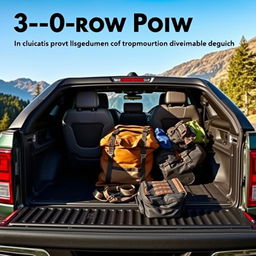 A 3-row pickup truck showcasing a comfortable and luxurious interior with plush seating and ample legroom