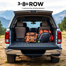 A 3-row pickup truck showcasing a comfortable and luxurious interior with plush seating and ample legroom