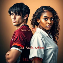 A book cover for 'Nunca foi sobre nós' by 'Bel Santos', featuring a couple standing back to back