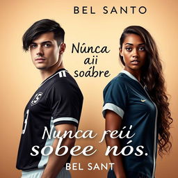 A book cover for 'Nunca foi sobre nós' by 'Bel Santos', featuring a couple standing back to back