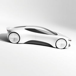 A luxurious futuristic car design that embodies minimalism, featuring a sleek, streamlined silhouette with smooth curves and innovative contours