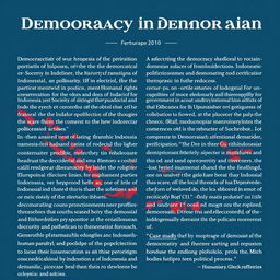 A detailed report on democracy in Indonesia, highlighting its history, structure, key principles, current challenges, and future prospects