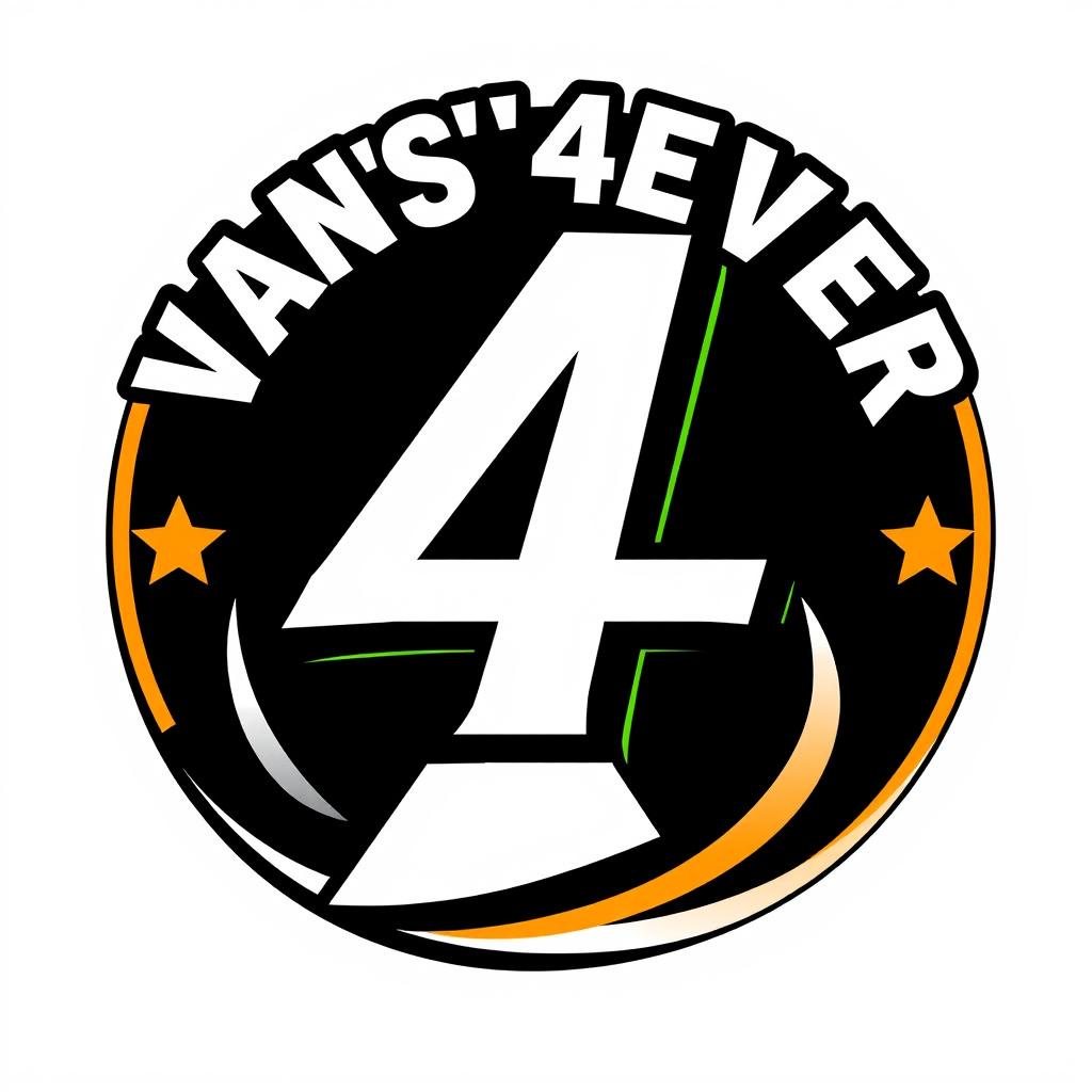 A distinctive and eye-catching logo design for 'VAN'S4EVER' featuring the '4' creatively surrounded by a unique, stylized graphic element