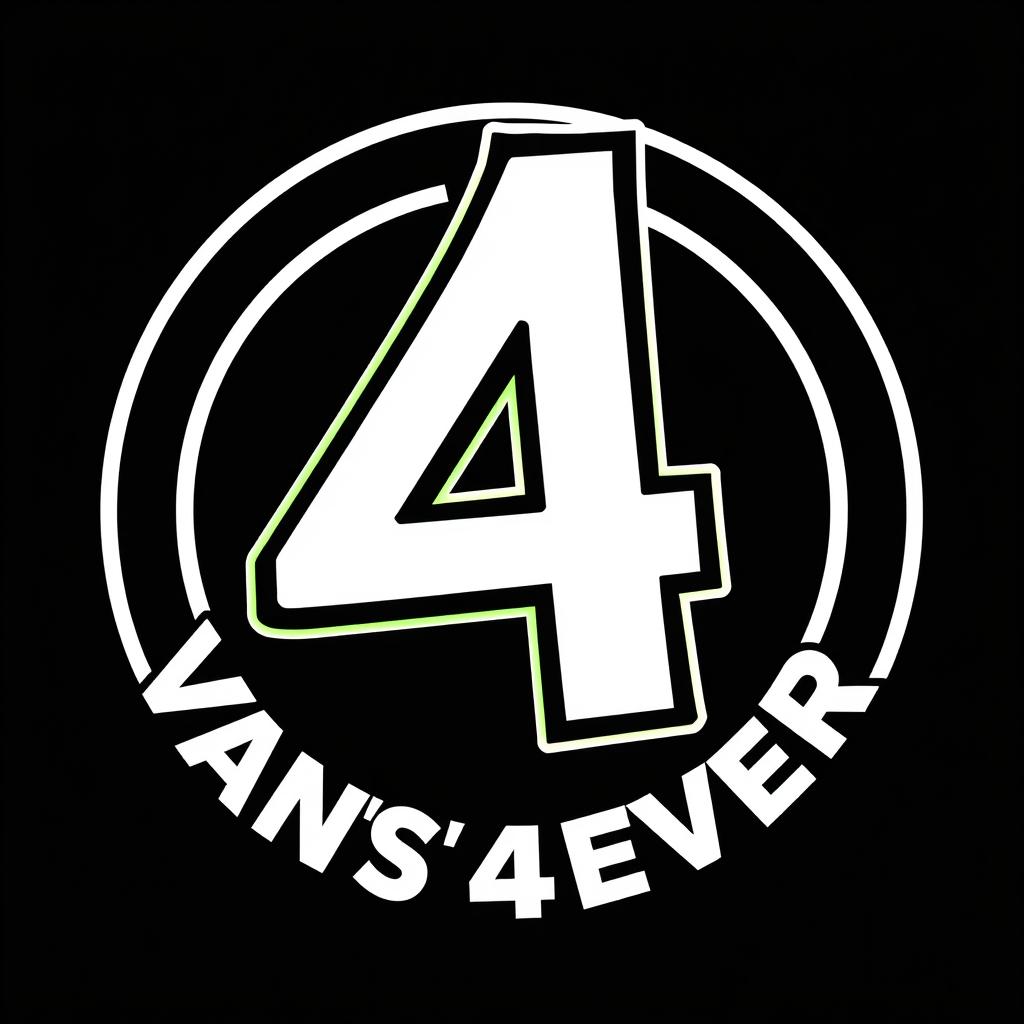 A distinctive and eye-catching logo design for 'VAN'S4EVER' featuring the '4' creatively surrounded by a unique, stylized graphic element