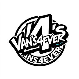 A striking and stylish logo design for 'VAN'S4EVER' featuring the number '4' creatively surrounded by a bold graphic element