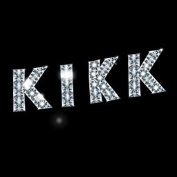 The word 'KICK' designed in a 2D style, with each letter made up of sparkling diamonds, reflecting light against a solid black background