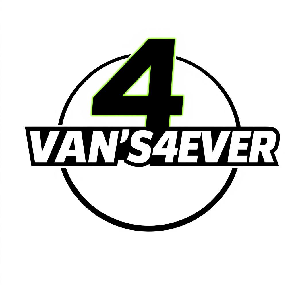 A stylish and dynamic logo design for 'VAN'S4EVER' featuring the number '4' prominently placed inside a distinctive circle