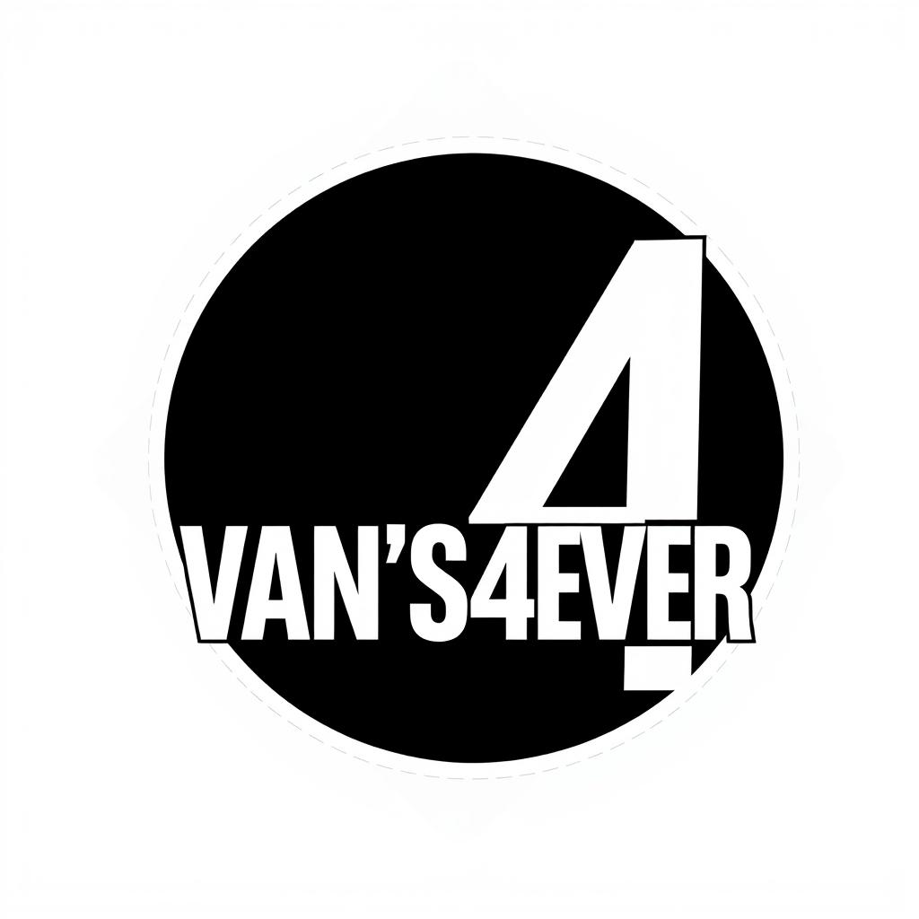 A creative and striking logo design for 'VAN'S4EVER' featuring the number '4' prominently enclosed in a bold circle