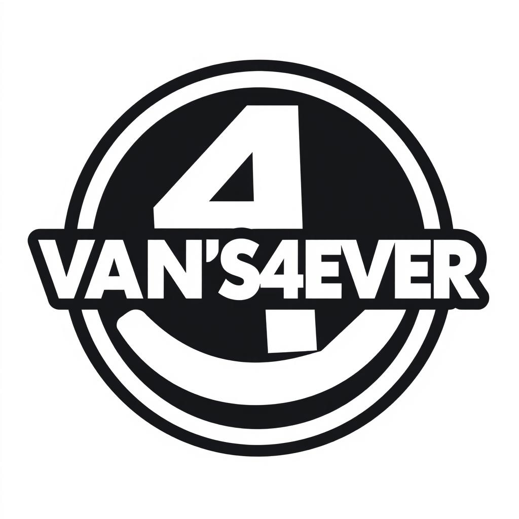 A visually striking logo design for 'VAN'S4EVER' prominently featuring the number '4' placed inside a bold circle