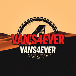 A captivating logo design for 'VAN'S4EVER' showcasing the number '4' prominently placed within a rugged, bold circle, reflecting the spirit of rally raid