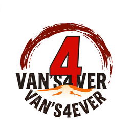 A captivating logo design for 'VAN'S4EVER' showcasing the number '4' prominently placed within a rugged, bold circle, reflecting the spirit of rally raid