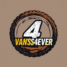 A dynamic logo design for 'VAN'S4EVER' that incorporates the number '4' prominently within a rugged, textured circle, embodying the essence of rally raid