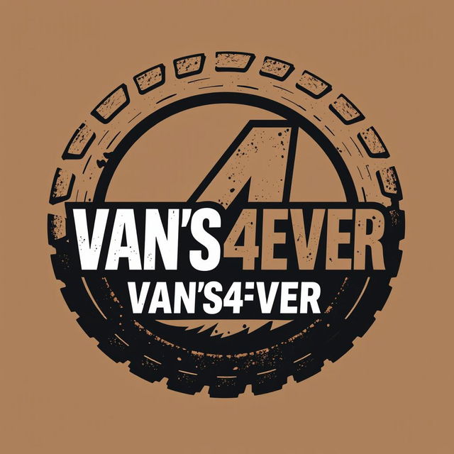 A dynamic logo design for 'VAN'S4EVER' that incorporates the number '4' prominently within a rugged, textured circle, embodying the essence of rally raid