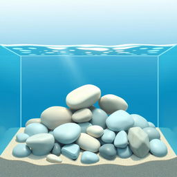 A full view illustration of a 2D aquarium without fish, showcasing clear water that reflects light beautifully