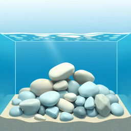 A full view illustration of a 2D aquarium without fish, showcasing clear water that reflects light beautifully