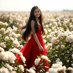 A beautiful scene of a field filled with white roses, creating a serene and enchanting atmosphere