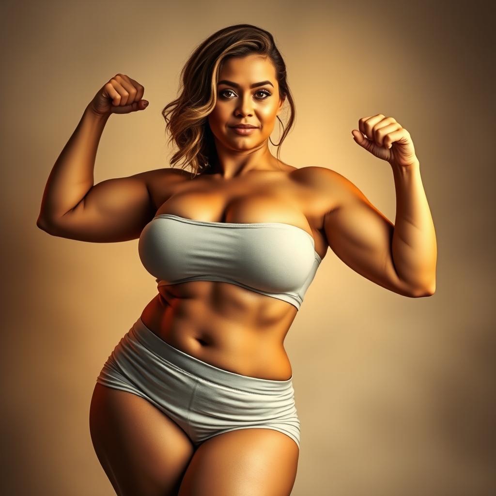 A masterpiece depiction of an athletic, voluptuous woman exuding confidence and strength