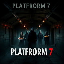 A psychological horror movie poster titled 'PLATFORM 7', featuring a desolate and decayed subway station