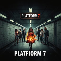A psychological horror movie poster titled 'PLATFORM 7', showcasing a desolate and decayed subway platform