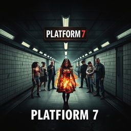 A psychological horror movie poster titled 'PLATFORM 7', showcasing a desolate and decayed subway platform