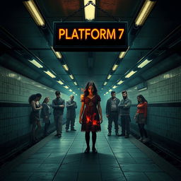 A psychological horror movie poster titled 'PLATFORM 7', showcasing a desolate and decayed subway platform