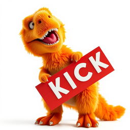 A hyper-realistic, fluffy orange T-rex inspired by Sesame Street, showcasing a vibrant orange color and intricate fur texture